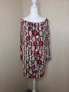 Brittany Black Womens Geometric Circle Print Tunic Shirt Top